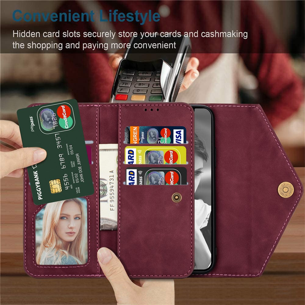 N.BEKUS For iPhone 17 Pro Max Cases Skin-Touch Leather Wallet Phone Cover with Straps - Wine Red
