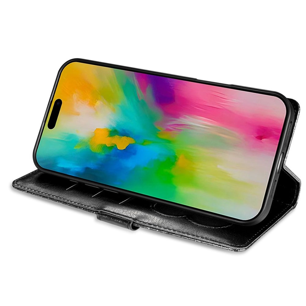 For iPhone 17 Pro Max Stand Case Glitter Phone Leather Cover Zipper Pocket - Black