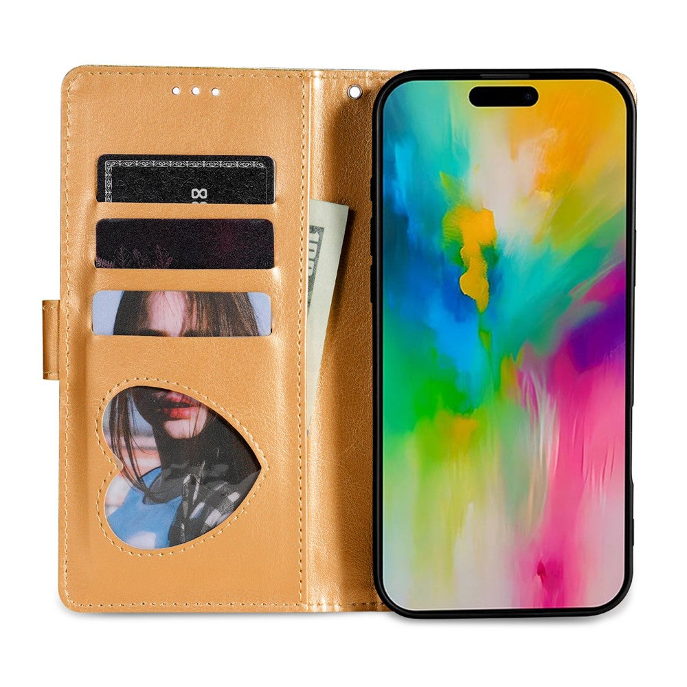 For iPhone 17 Pro Max Stand Case Glitter Phone Leather Cover Zipper Pocket - Gold