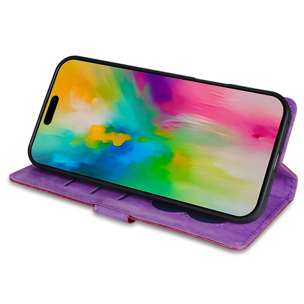 For iPhone 17 Pro Max Stand Case Glitter Phone Leather Cover Zipper Pocket - Purple