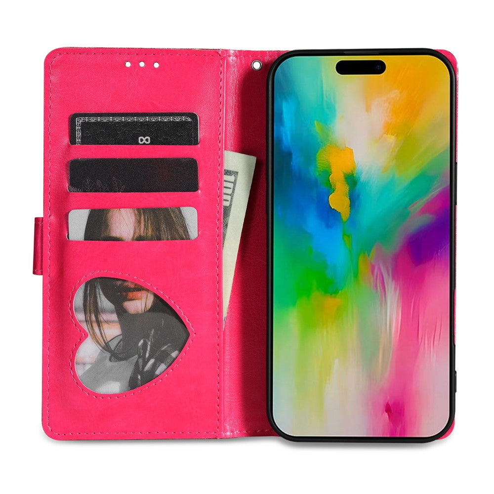 For iPhone 17 Pro Max Stand Case Glitter Phone Leather Cover Zipper Pocket - Rose