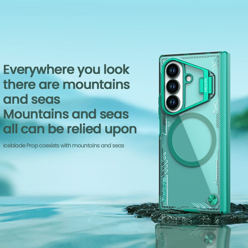 NILLKIN Iceblade CamProp For Samsung Galaxy Z Fold7 5G Case Compatible with MagSafe Lens Frame Kickstand PC + TPU Phone Cover - Transparent