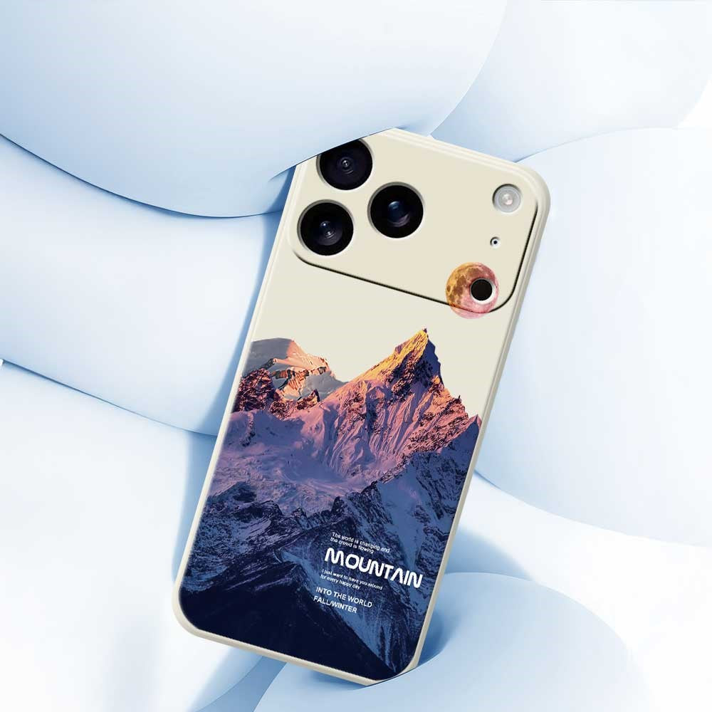 For iPhone 17 Pro Max Case Blue Snow Mountain Pattern Printing Straight Edge TPU Phone Back Cover - Beige