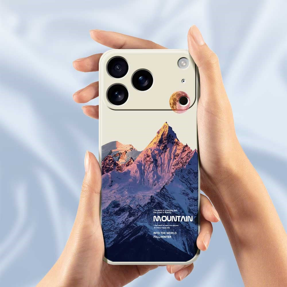 For iPhone 17 Pro Max Case Blue Snow Mountain Pattern Printing Straight Edge TPU Phone Back Cover - Green