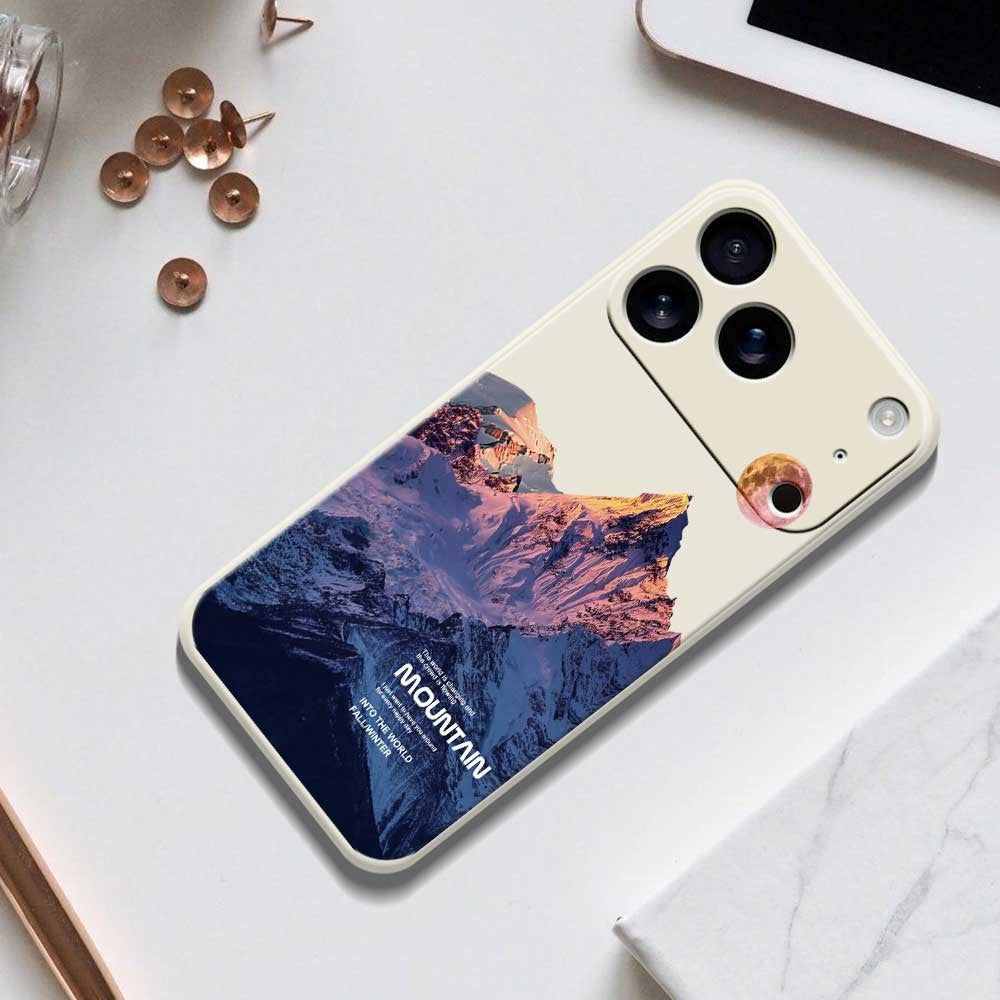 For iPhone 17 Pro Max Case Blue Snow Mountain Pattern Printing Straight Edge TPU Phone Back Cover - Green