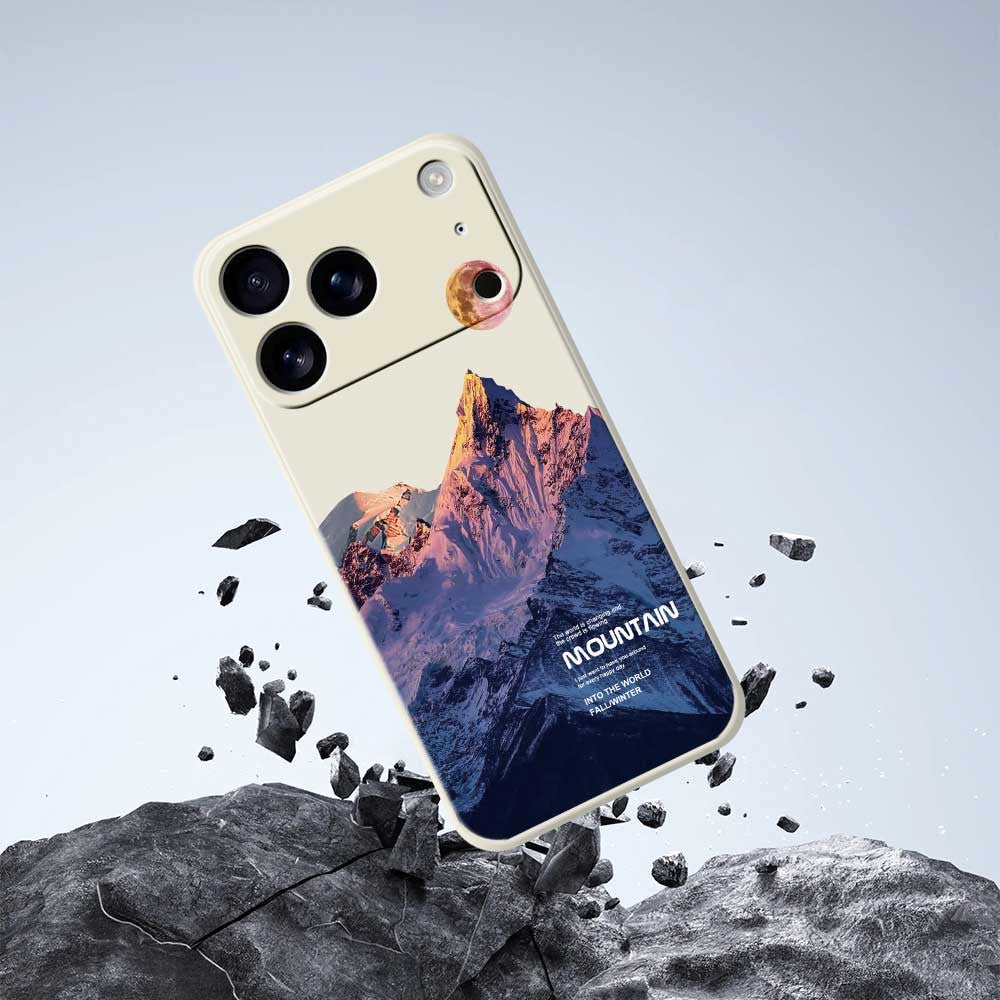 For iPhone 17 Pro Max Case Blue Snow Mountain Pattern Printing Straight Edge TPU Phone Back Cover - Purple