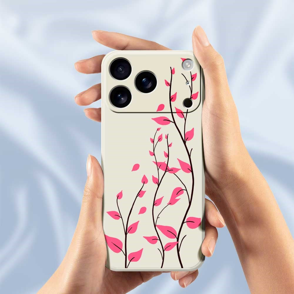 For iPhone 17 Pro Max Case Red Leaves Pattern Printing Straight Edge TPU Phone Back Cover - Green