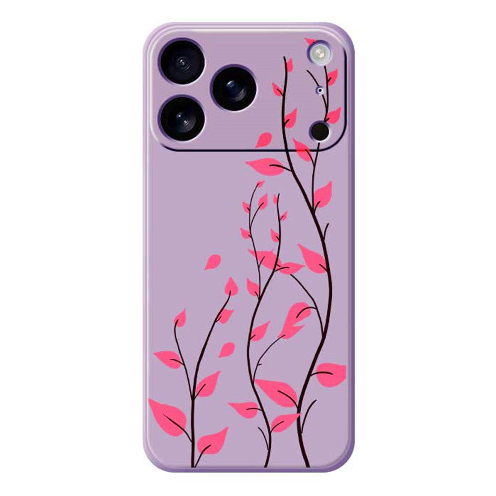 For iPhone 17 Pro Max Case Red Leaves Pattern Printing Straight Edge TPU Phone Back Cover - Purple