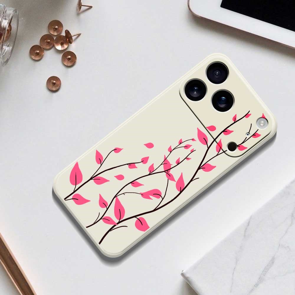 For iPhone 17 Pro Max Case Red Leaves Pattern Printing Straight Edge TPU Phone Back Cover - Black