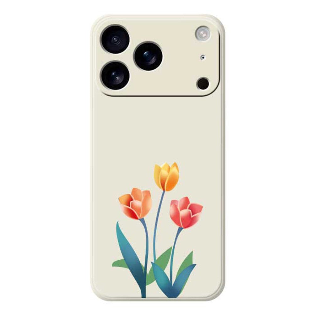 For iPhone 17 Pro Max Case Three Flowers Pattern Printing Straight Edge TPU Phone Back Cover - Beige