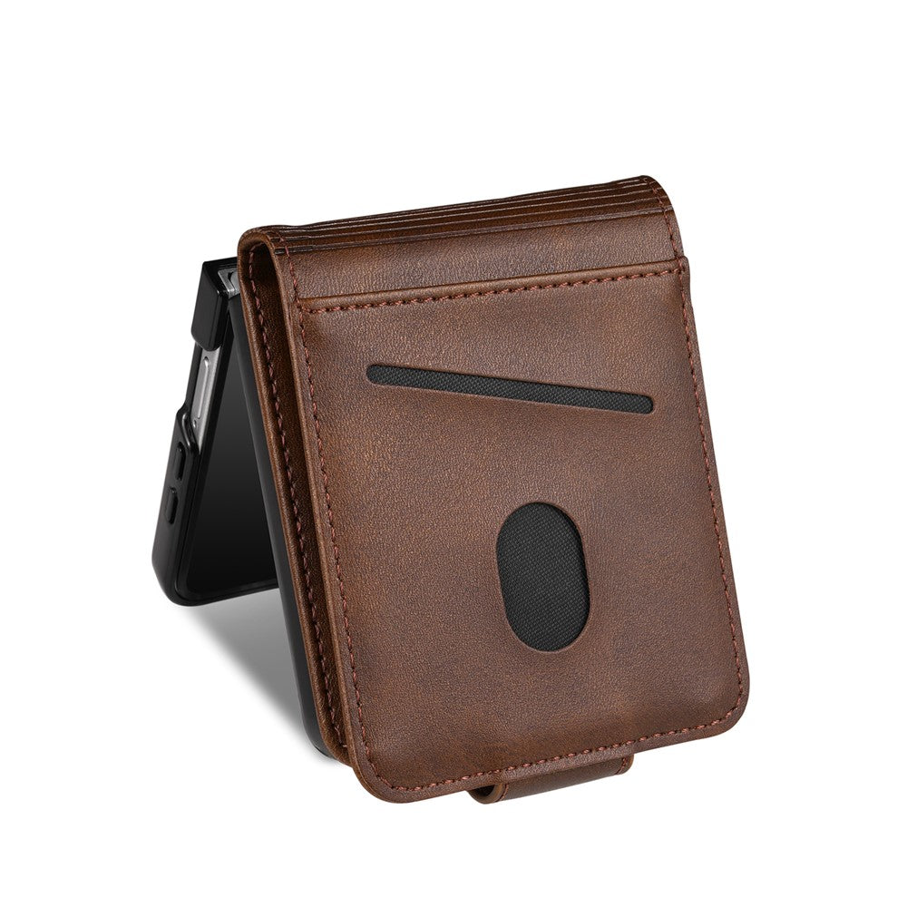 AZNS For Samsung Galaxy Z Flip7 5G Case Card Holder Cowhide Texture PC + PU Leather Phone Cover - Coffee