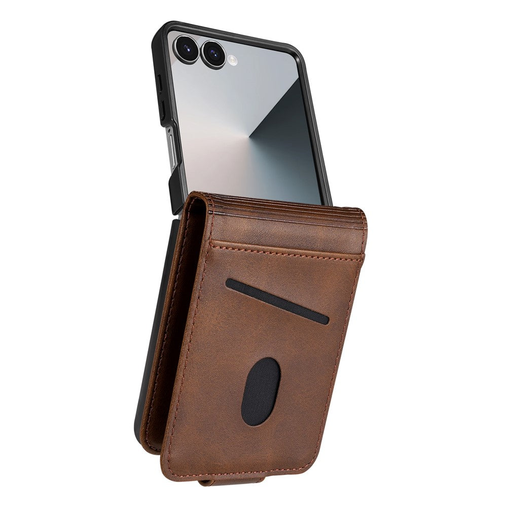 AZNS For Samsung Galaxy Z Flip7 5G Case Card Holder Cowhide Texture PC + PU Leather Phone Cover - Coffee
