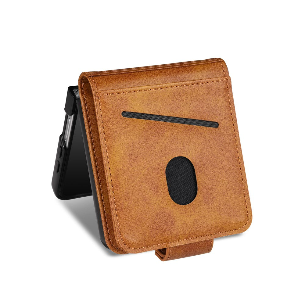AZNS For Samsung Galaxy Z Flip7 5G Case Card Holder Cowhide Texture PC + PU Leather Phone Cover - Brown