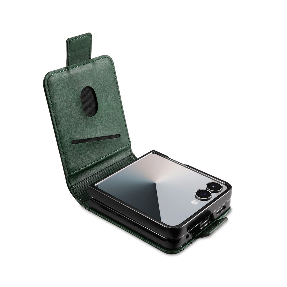 AZNS For Samsung Galaxy Z Flip7 5G Case Card Holder Cowhide Texture PC + PU Leather Phone Cover - Green