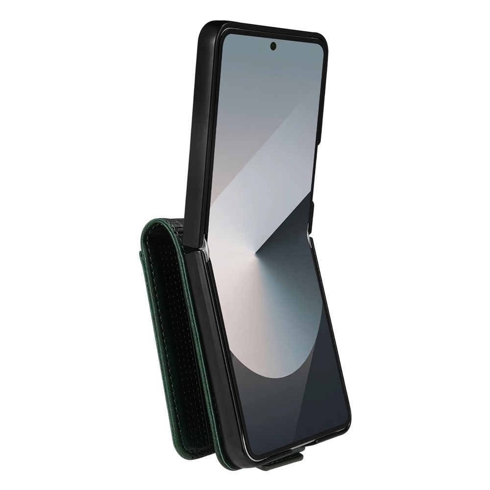 AZNS For Samsung Galaxy Z Flip7 5G Case Card Holder Cowhide Texture PC + PU Leather Phone Cover - Green