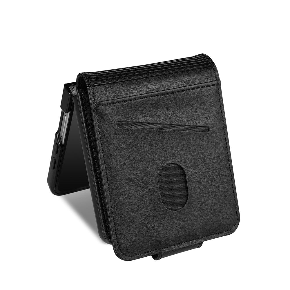 AZNS For Samsung Galaxy Z Flip7 5G Case Card Holder Cowhide Texture PC + PU Leather Phone Cover - Black