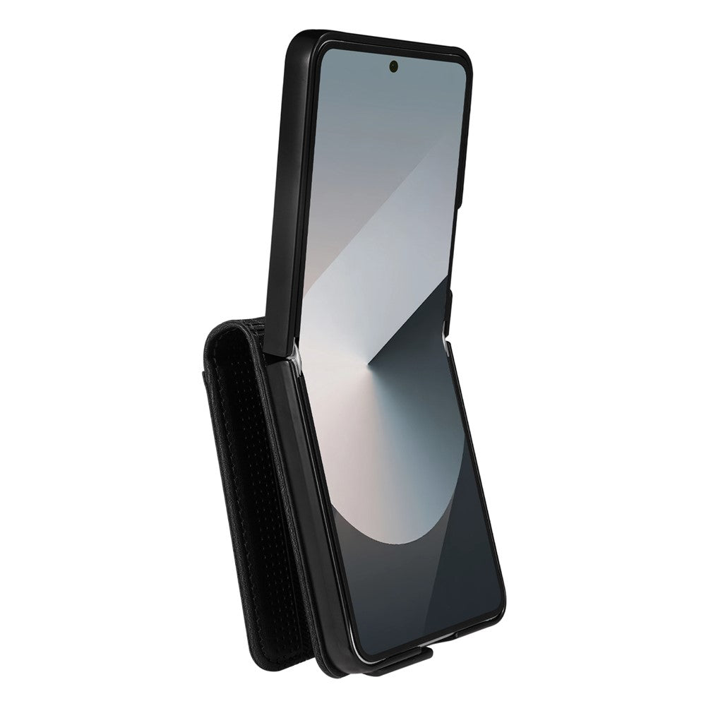 AZNS For Samsung Galaxy Z Flip7 5G Case Card Holder Cowhide Texture PC + PU Leather Phone Cover - Black