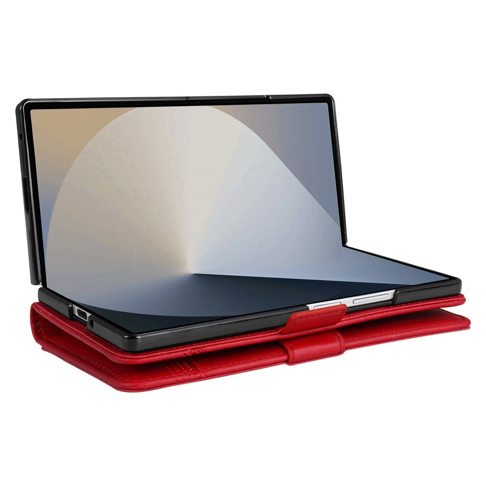 AZNS For Samsung Galaxy Z Fold7 5G Case Cowhide Texture PU Leather Wallet Phone Cover - Red