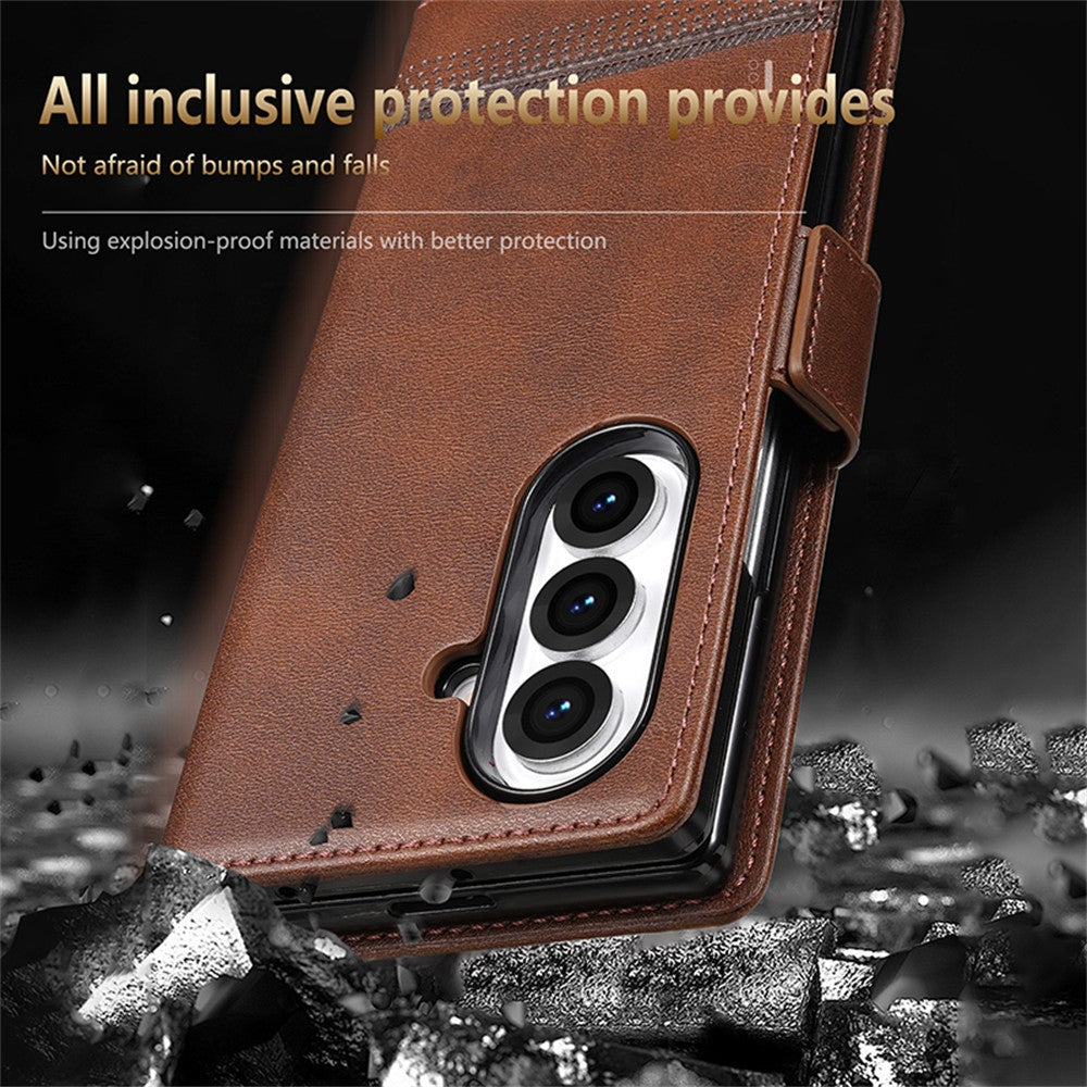 AZNS For Samsung Galaxy Z Fold7 5G Case Cowhide Texture PU Leather Wallet Phone Cover - Blue