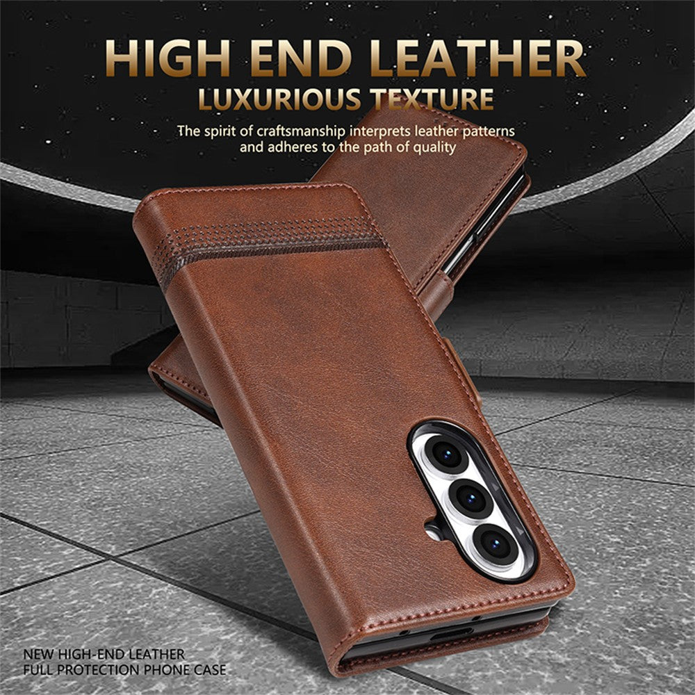 AZNS For Samsung Galaxy Z Fold7 5G Case Cowhide Texture PU Leather Wallet Phone Cover - Green