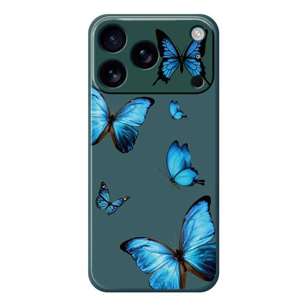 For iPhone 17 Pro Max Case Blue Butterflies Pattern Printing Straight Edge TPU Phone Back Cover - Green