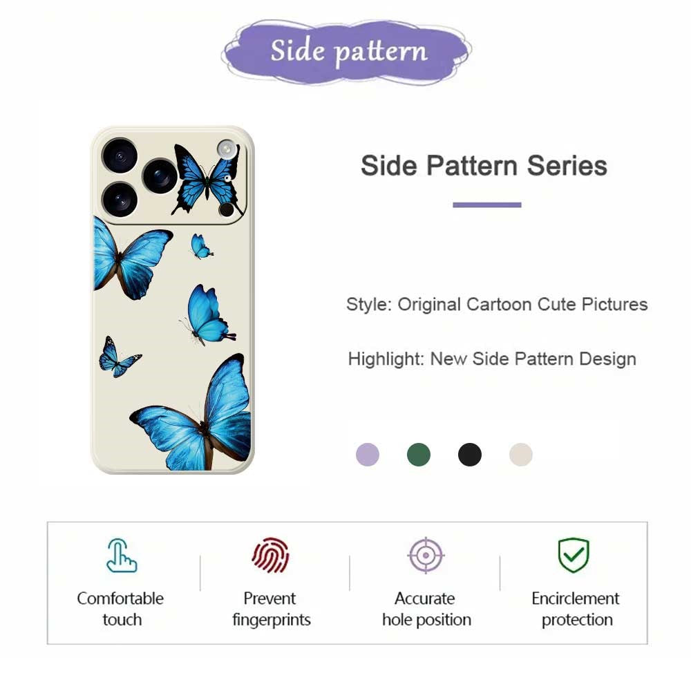 For iPhone 17 Pro Max Case Blue Butterflies Pattern Printing Straight Edge TPU Phone Back Cover - Green