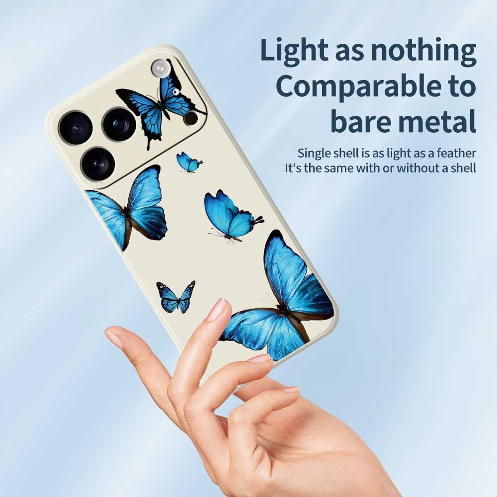 For iPhone 17 Pro Max Case Blue Butterflies Pattern Printing Straight Edge TPU Phone Back Cover - Green