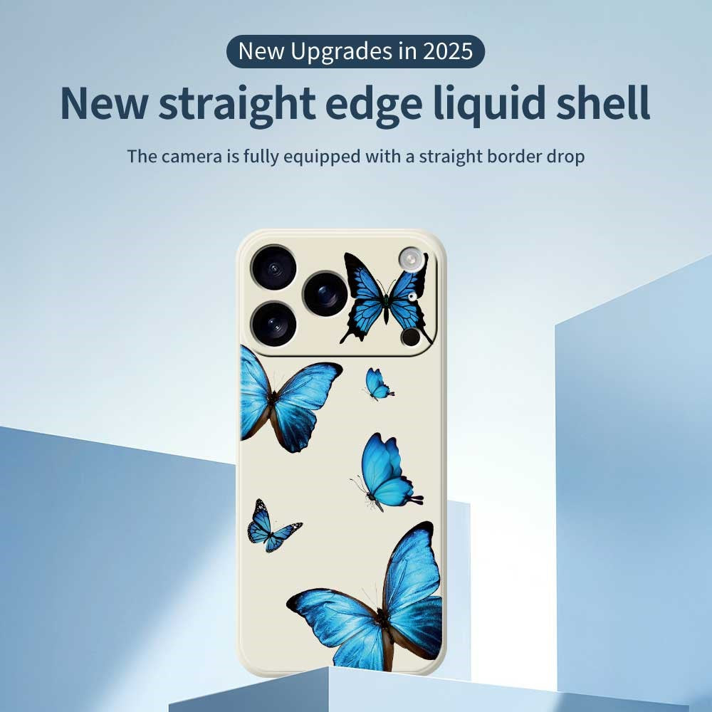 For iPhone 17 Pro Max Case Blue Butterflies Pattern Printing Straight Edge TPU Phone Back Cover - Purple