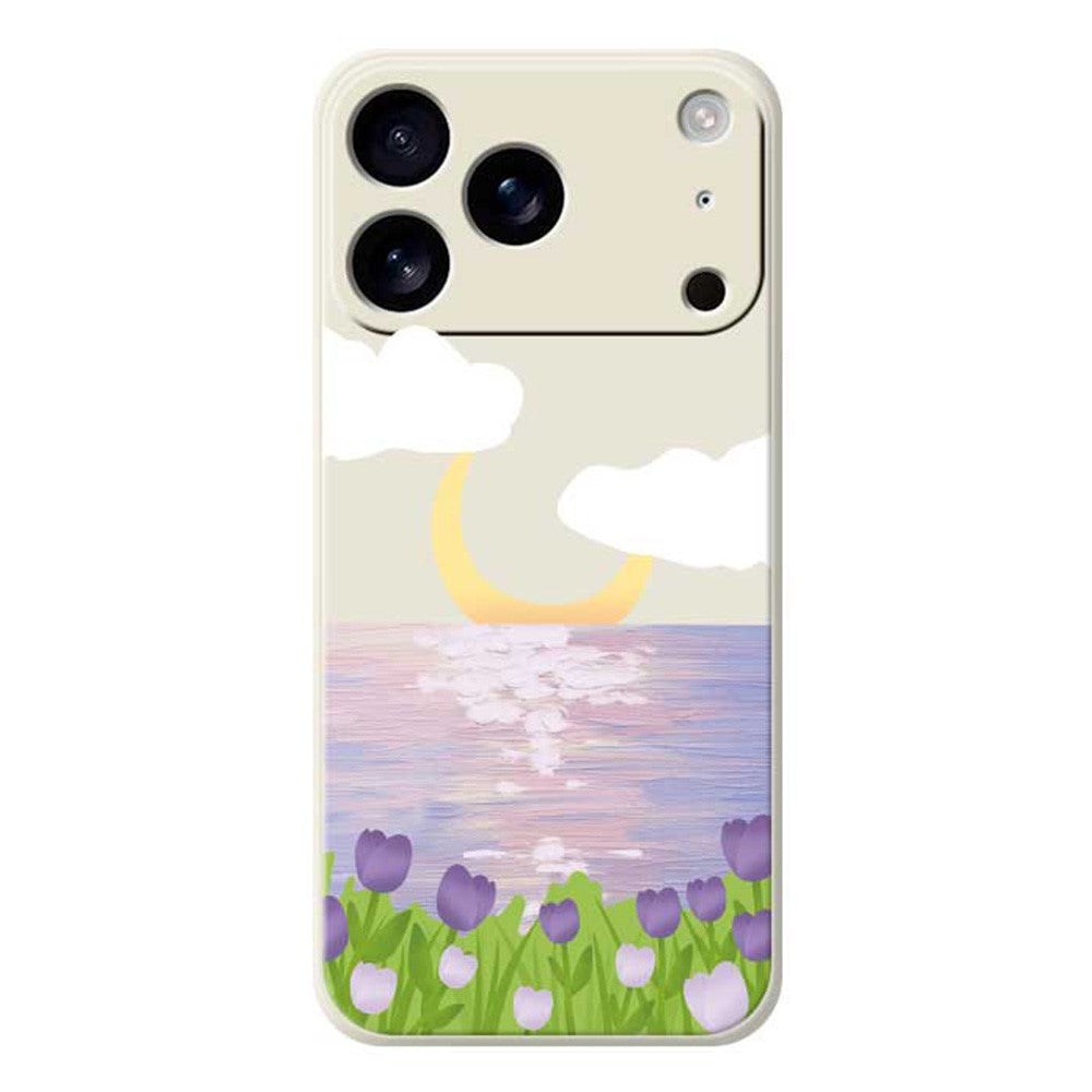 For iPhone 17 Pro Max Case Flowers and Sea Pattern Printing Straight Edge TPU Phone Back Cover - Beige