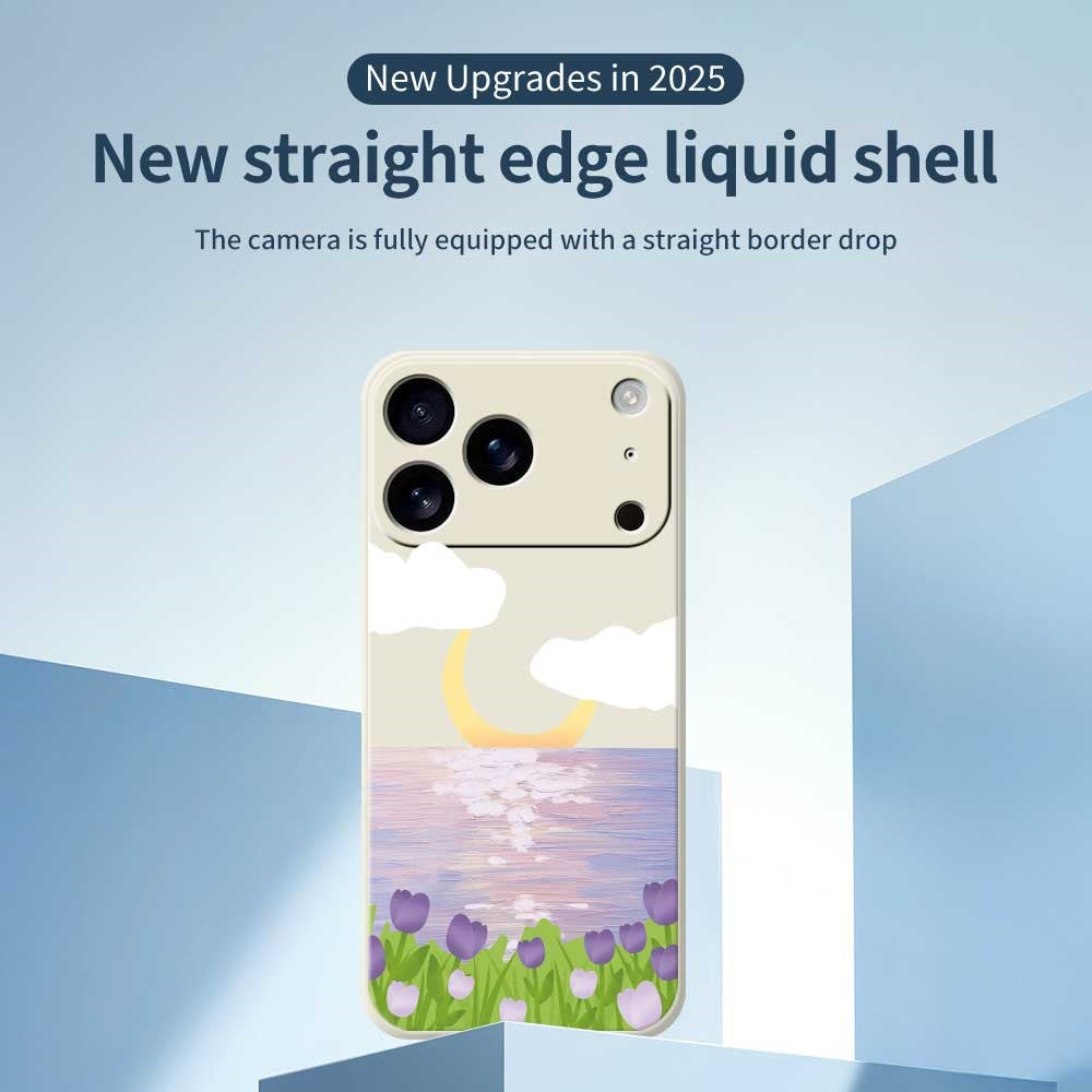 For iPhone 17 Pro Max Case Flowers and Sea Pattern Printing Straight Edge TPU Phone Back Cover - Beige