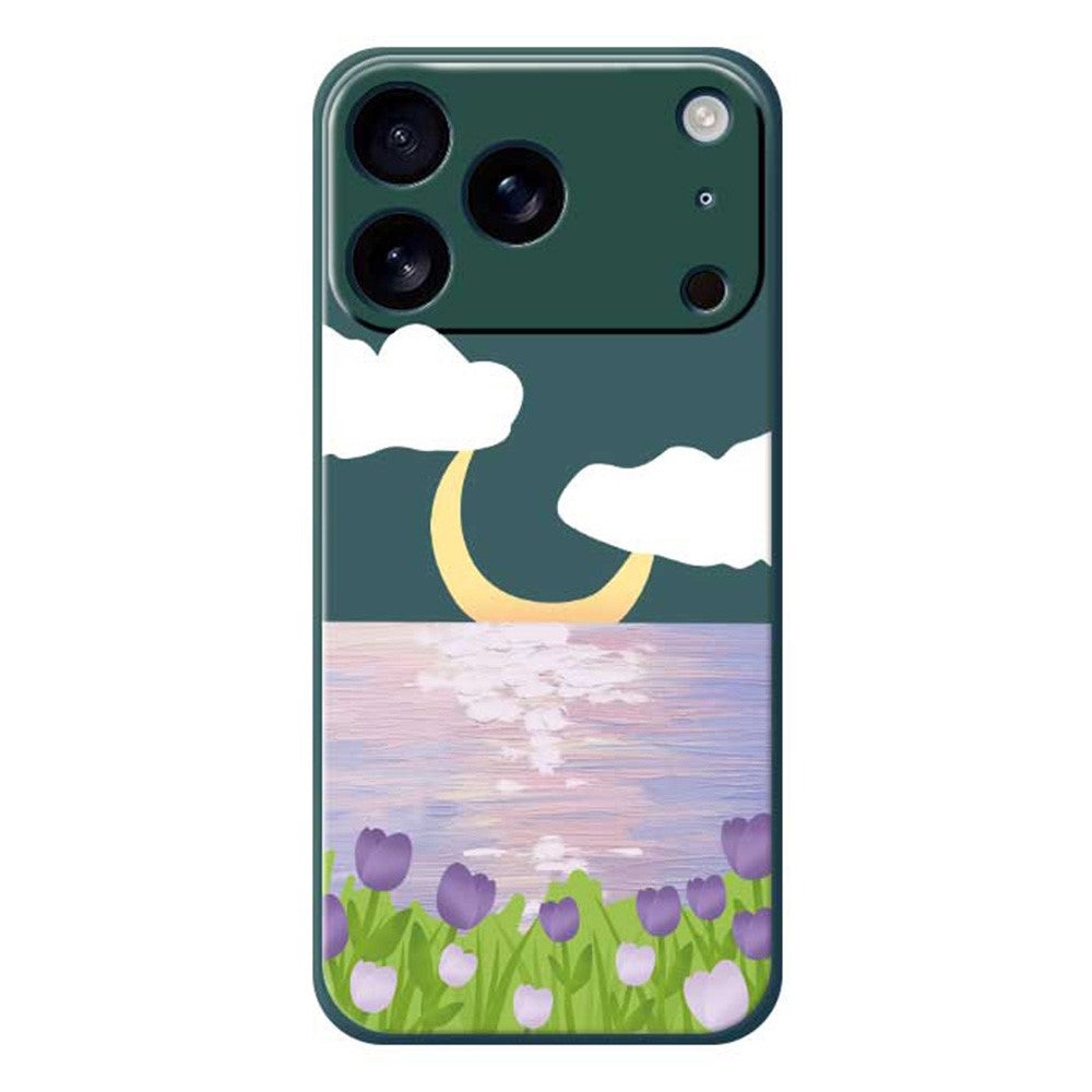 For iPhone 17 Pro Max Case Flowers and Sea Pattern Printing Straight Edge TPU Phone Back Cover - Green