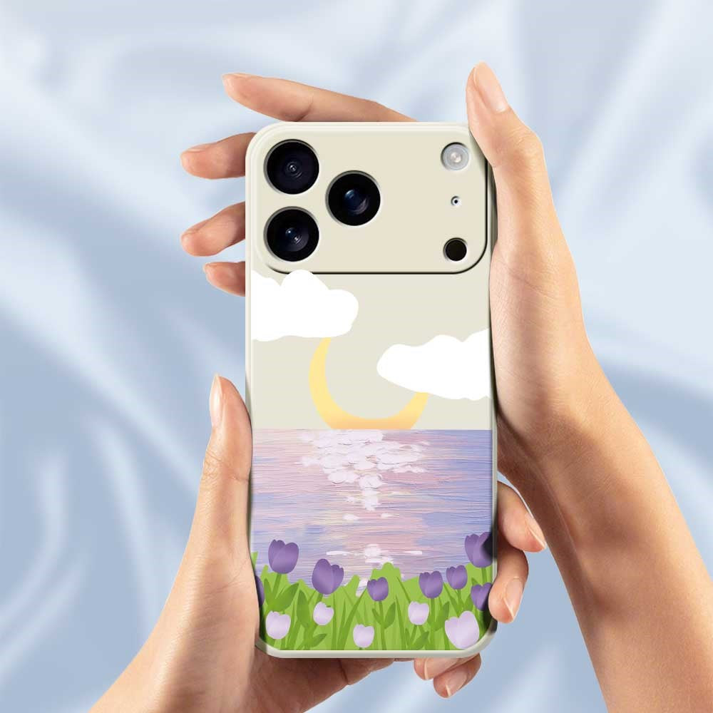 For iPhone 17 Pro Max Case Flowers and Sea Pattern Printing Straight Edge TPU Phone Back Cover - Green