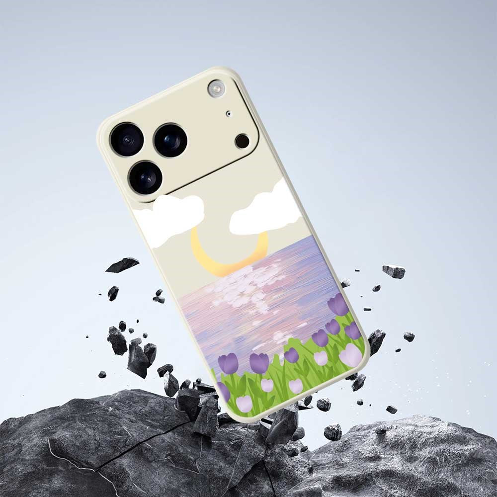 For iPhone 17 Pro Max Case Flowers and Sea Pattern Printing Straight Edge TPU Phone Back Cover - Green