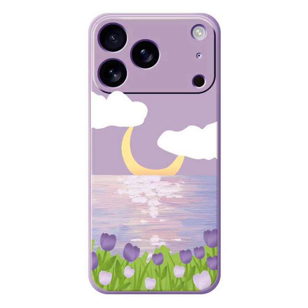 For iPhone 17 Pro Max Case Flowers and Sea Pattern Printing Straight Edge TPU Phone Back Cover - Purple