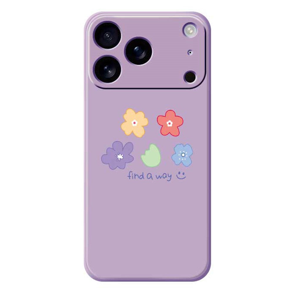 For iPhone 17 Pro Max Case Five Colors Flowers Pattern Printing Straight Edge TPU Phone Back Cover - Purple