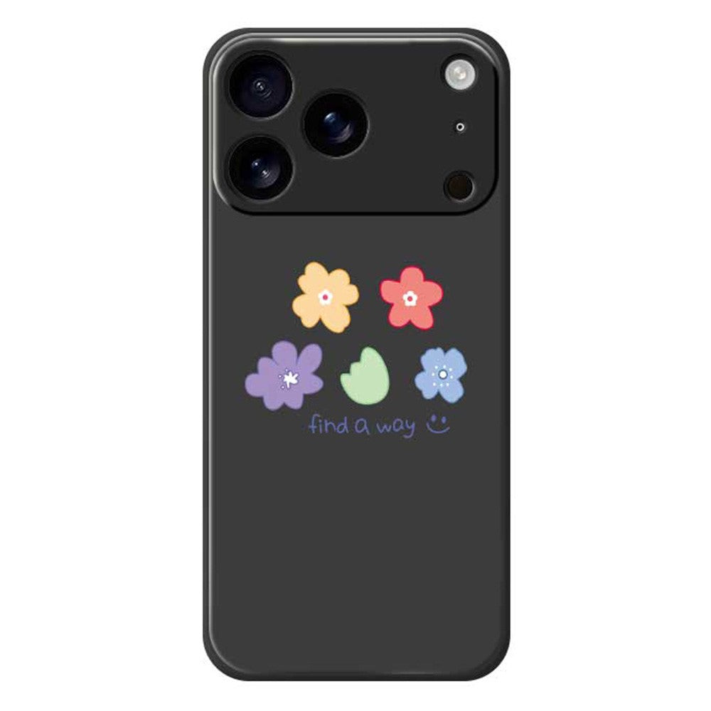 For iPhone 17 Pro Max Case Five Colors Flowers Pattern Printing Straight Edge TPU Phone Back Cover - Black