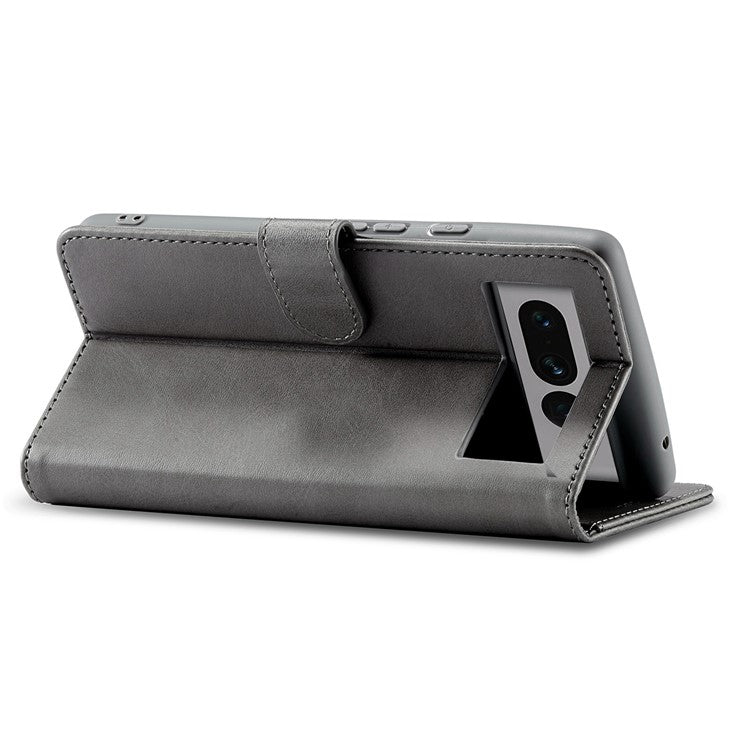 LC.IMEEKE For Google Pixel 7 Pro 5G Anti-scratch Phone Case Magnetic Clasp Phone Cover Wallet Stand Calf Texture PU Leather Protective Shell - Grey