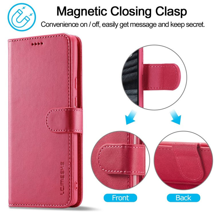 LC.IMEEKE For Google Pixel 7 Pro 5G Anti-scratch Phone Case Magnetic Clasp Phone Cover Wallet Stand Calf Texture PU Leather Protective Shell - Pink