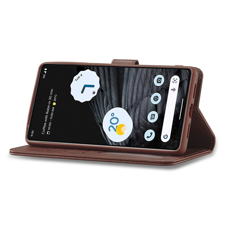 LC.IMEEKE For Google Pixel 7 Pro 5G Anti-scratch Phone Case Magnetic Clasp Phone Cover Wallet Stand Calf Texture PU Leather Protective Shell - Brown