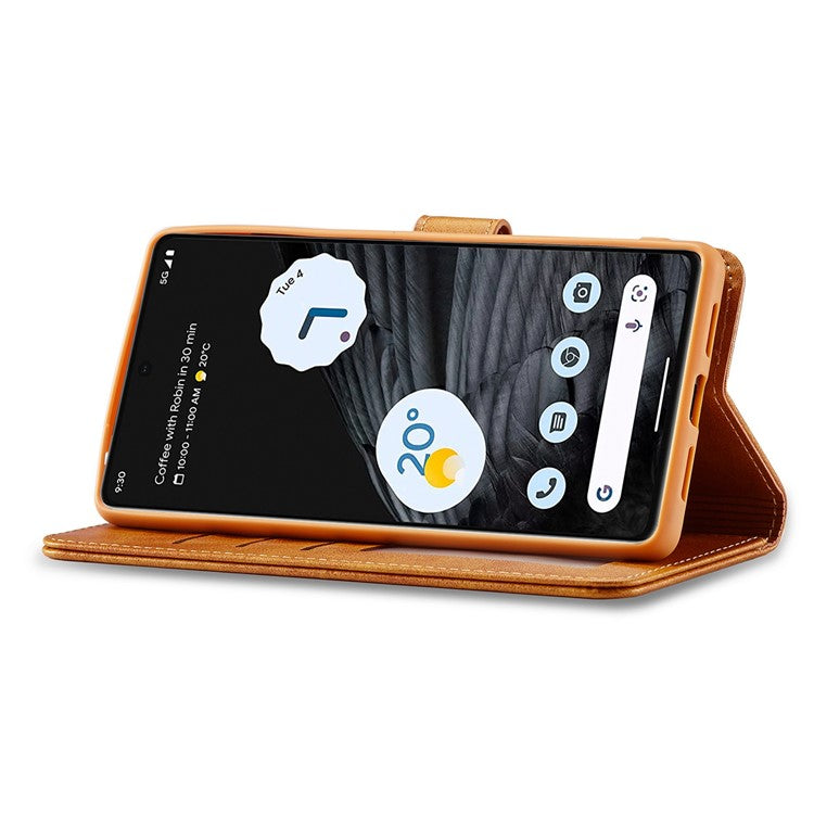 LC.IMEEKE For Google Pixel 7 Pro 5G Anti-scratch Phone Case Magnetic Clasp Phone Cover Wallet Stand Calf Texture PU Leather Protective Shell - Light Brown