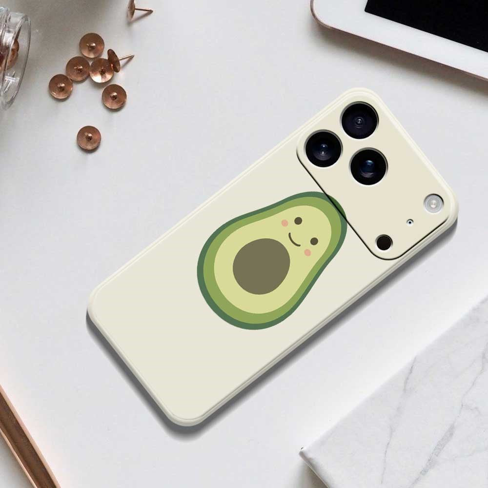 For iPhone 17 Pro Max Case Cute Avocado Pattern Printing Straight Edge TPU Phone Back Cover - Beige