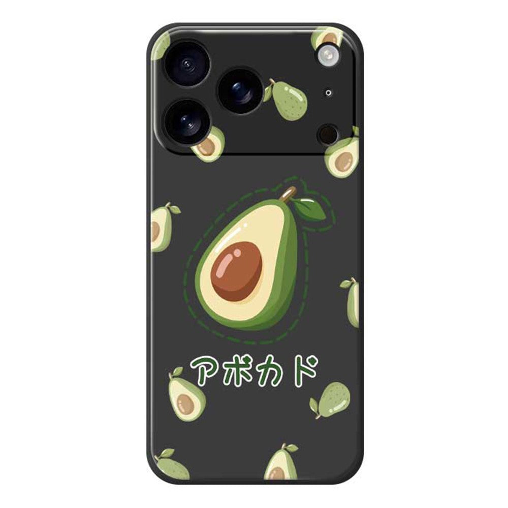 For iPhone 17 Pro Max Case Avocados Pattern Printing Straight Edge TPU Phone Back Cover - Black