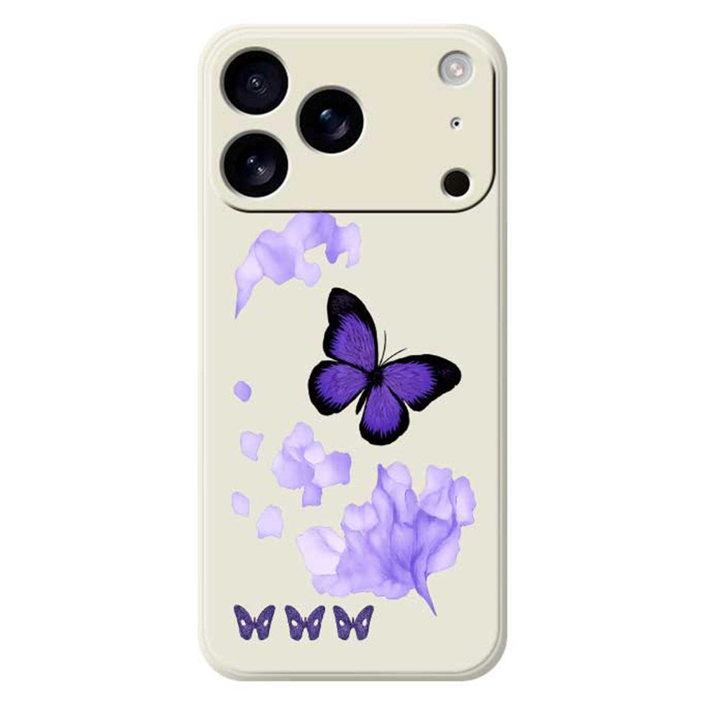 For iPhone 17 Pro Max Case Purple Butterfly Pattern Printing Straight Edge TPU Phone Back Cover - Beige