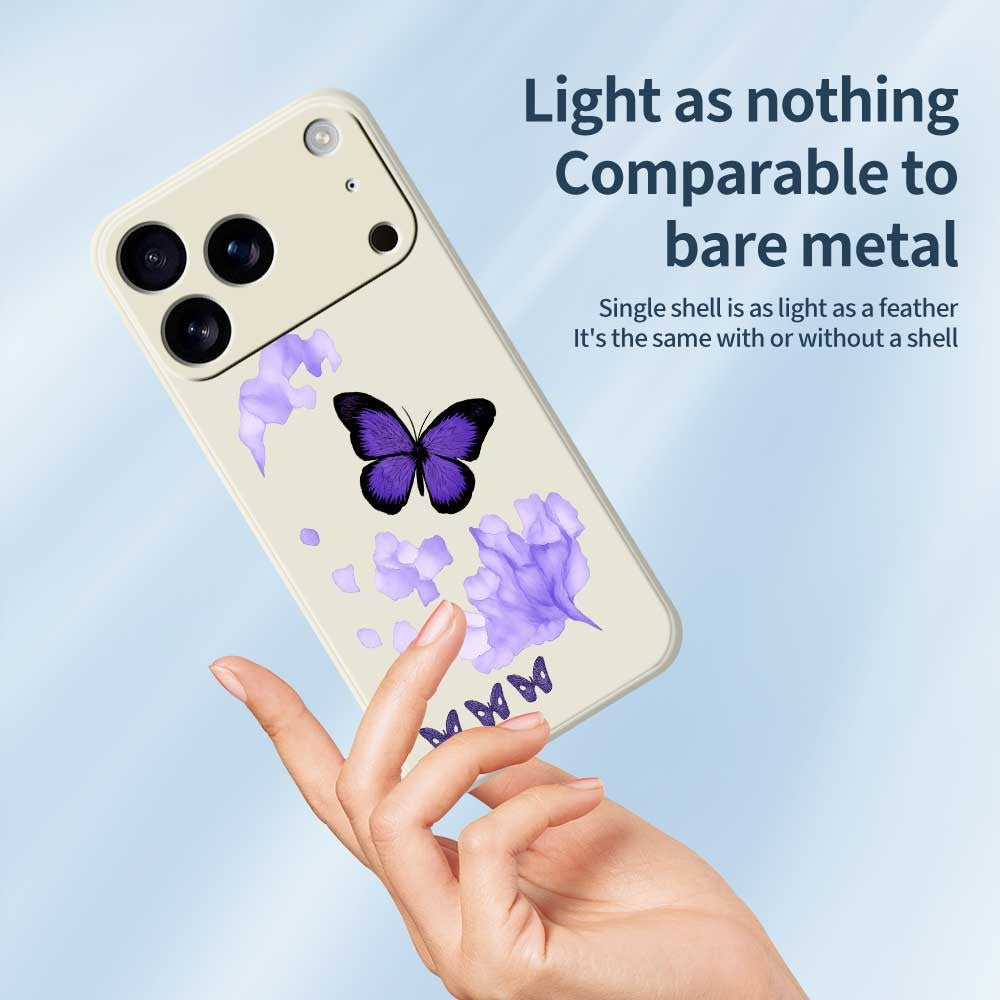 For iPhone 17 Pro Max Case Purple Butterfly Pattern Printing Straight Edge TPU Phone Back Cover - Beige