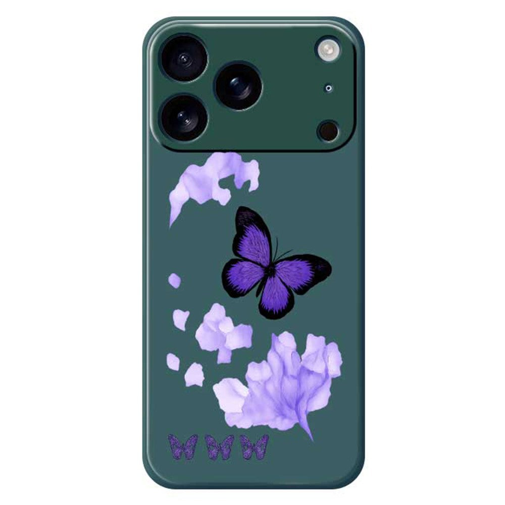 For iPhone 17 Pro Max Case Purple Butterfly Pattern Printing Straight Edge TPU Phone Back Cover - Green