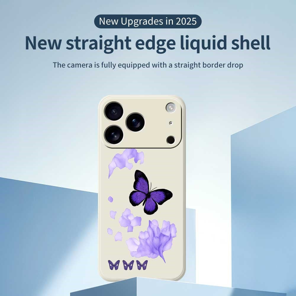 For iPhone 17 Pro Max Case Purple Butterfly Pattern Printing Straight Edge TPU Phone Back Cover - Purple