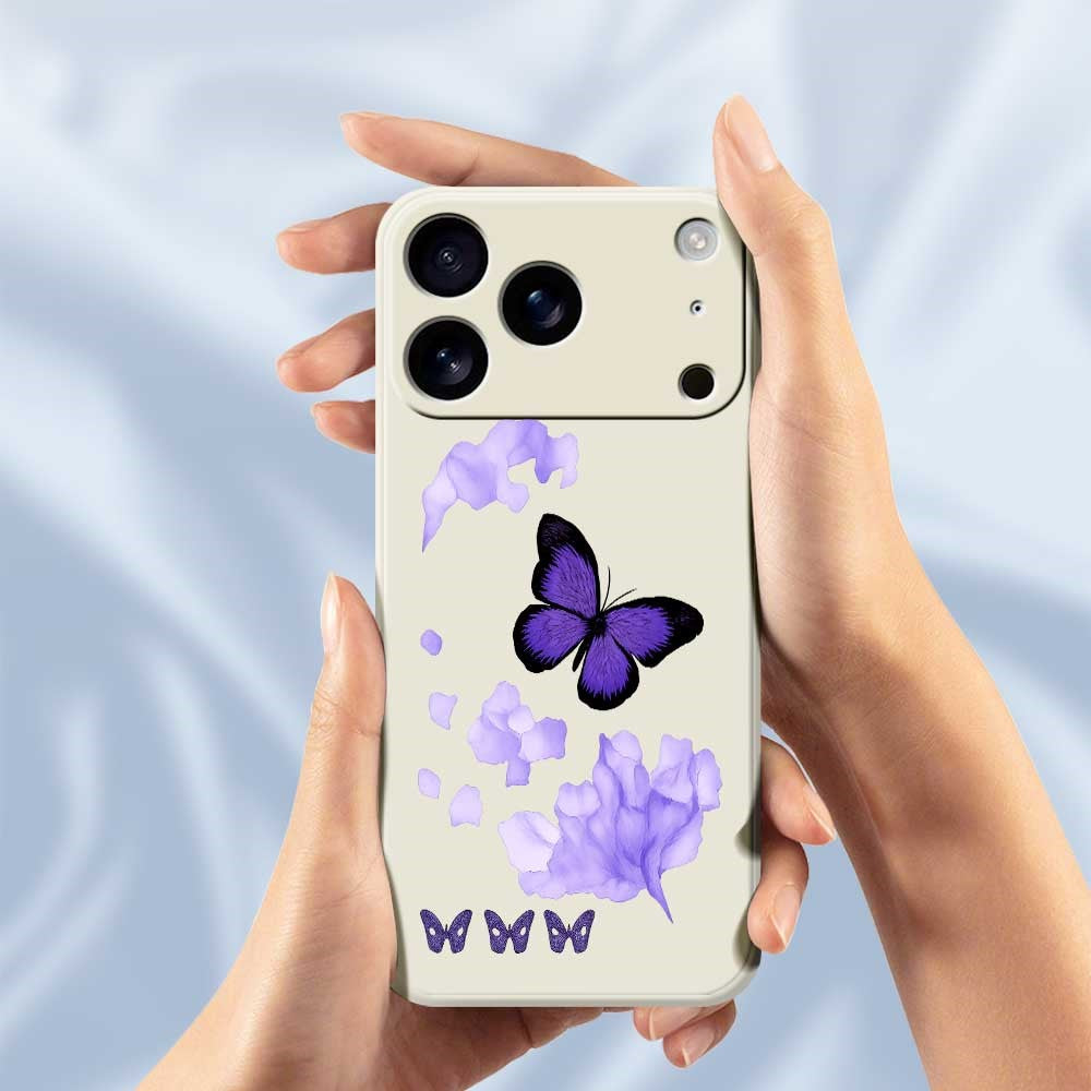 For iPhone 17 Pro Max Case Purple Butterfly Pattern Printing Straight Edge TPU Phone Back Cover - Purple