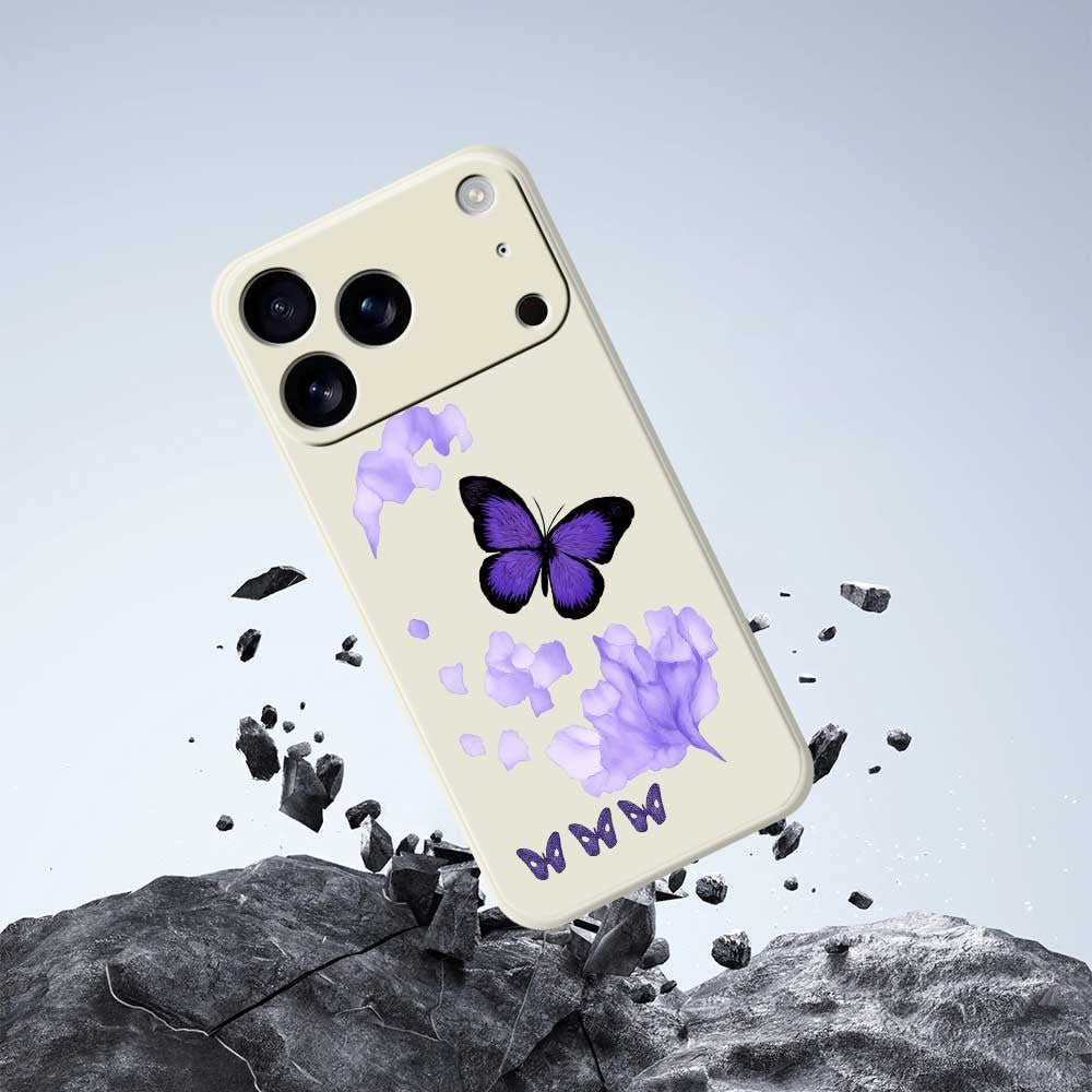 For iPhone 17 Pro Max Case Purple Butterfly Pattern Printing Straight Edge TPU Phone Back Cover - Purple