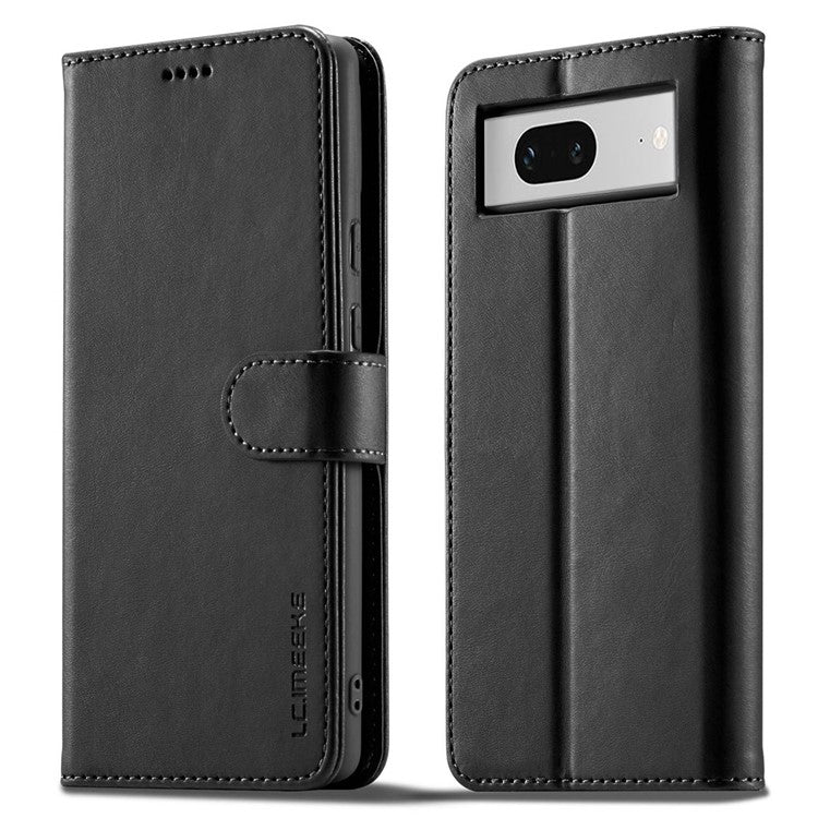 LC.IMEEKE Calf Texture Phone Case For Google Pixel 7 5G, Anti-fall Magnetic Clasp PU Leather Wallet Stand Full Protection Cell Phone Cover - Black