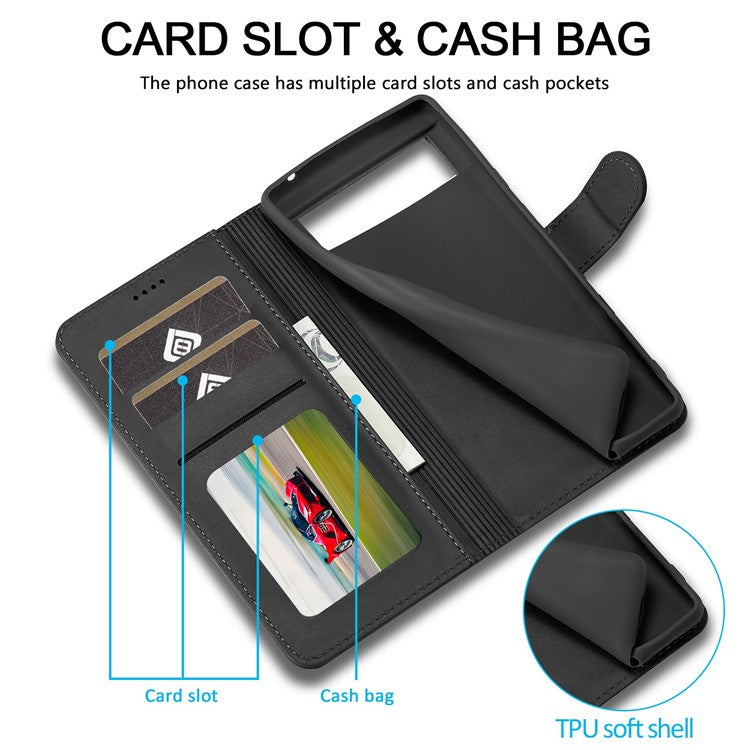 LC.IMEEKE Calf Texture Phone Case For Google Pixel 7 5G, Anti-fall Magnetic Clasp PU Leather Wallet Stand Full Protection Cell Phone Cover - Black